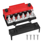 Stroomverdeler 250A — 12× M8 Busbar Plus/Min Blok (12–48V DC)